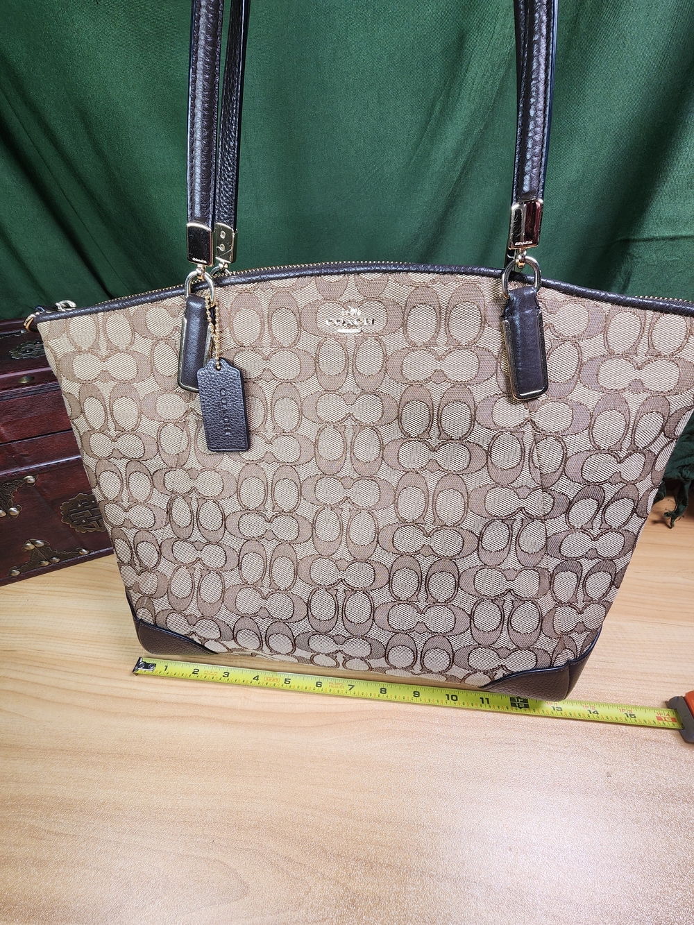 Coach Kelsey Brown Signature Jacquard Tote with Dark Brown Trim